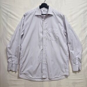Uniqlo Button Down Shirt Mens XL Lavender White Striped Long Sleeve Regular Fit